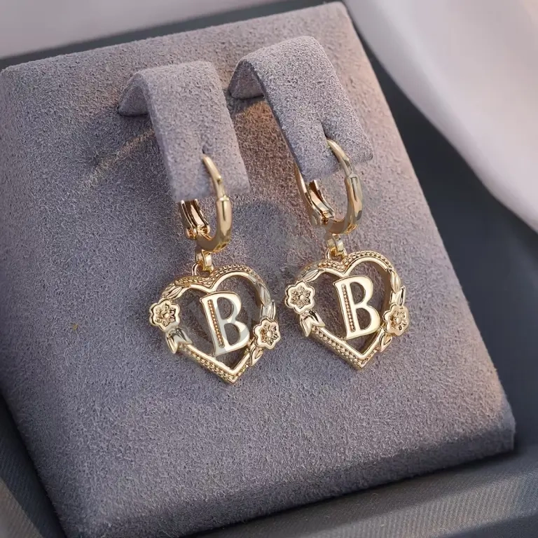 European And American Golden Heart-shaped Letter Earrings