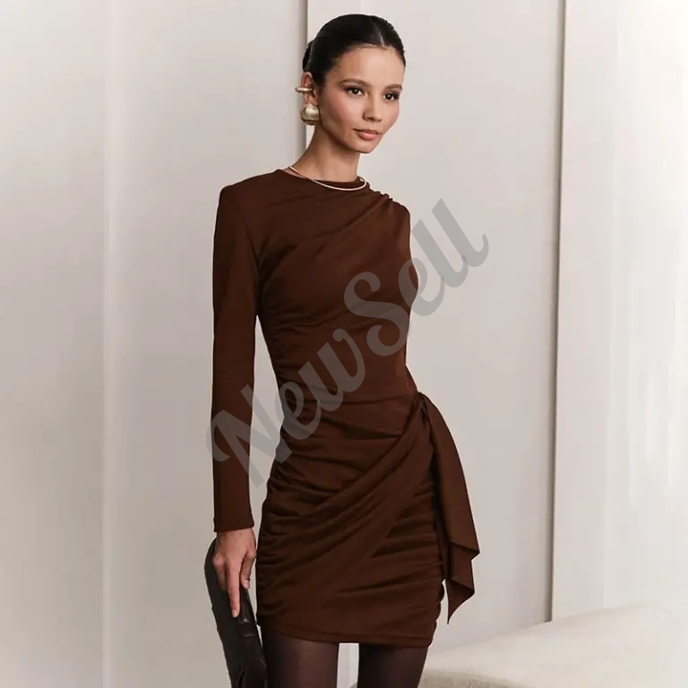 Side-pleated Ribbon-detail Figure-hugging High-waist Semi-formal Mini Dress