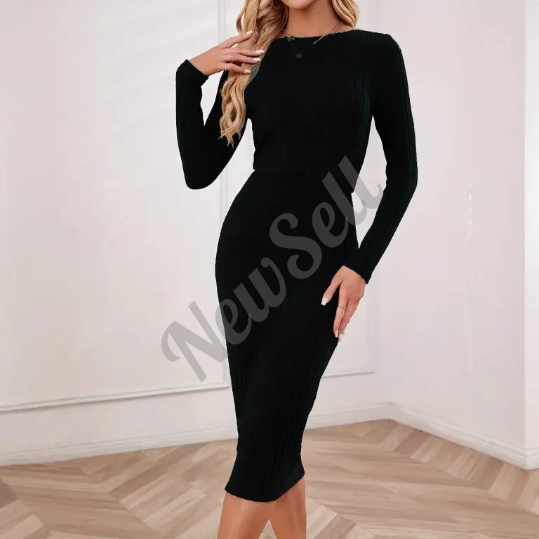 Knitted Long Skirt Minimalist Commuter-Style Long-Sleeve Dress