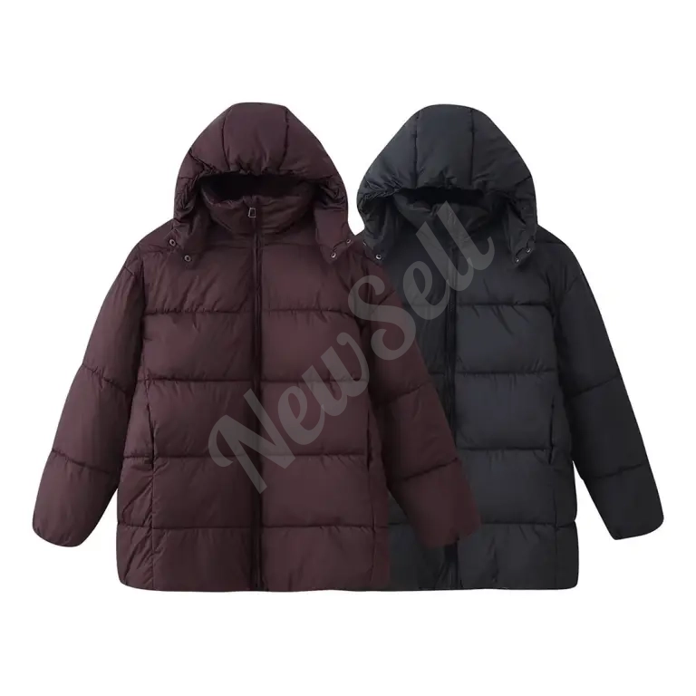 Simple Versatile Loose-fitting Padded Coat With A Hood