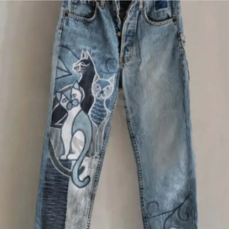 Shein Shopee Hot Transfer-Print Loose Faux Denim Pants