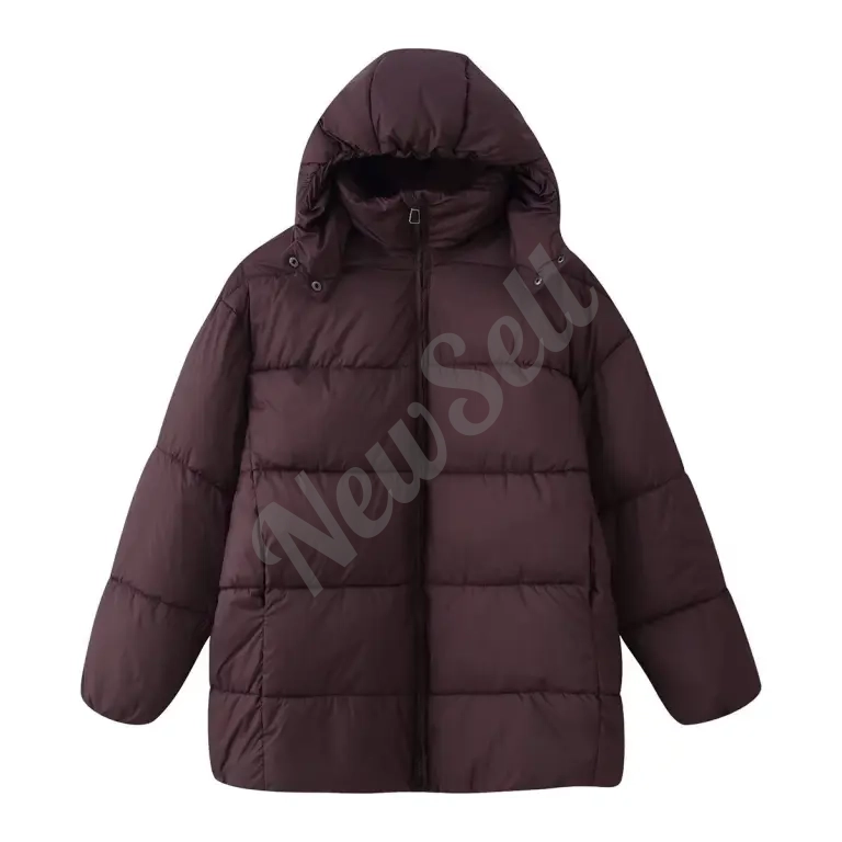 Simple Versatile Loose-fitting Padded Coat With A Hood