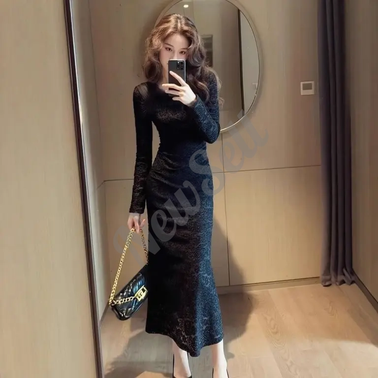 Elegant Black Lace Dress For Women AutumnWinter