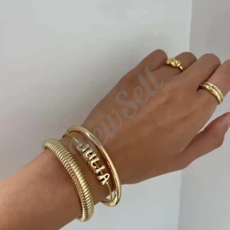 Customized Bubble Letter Design Adjustable Cuff Bracelet