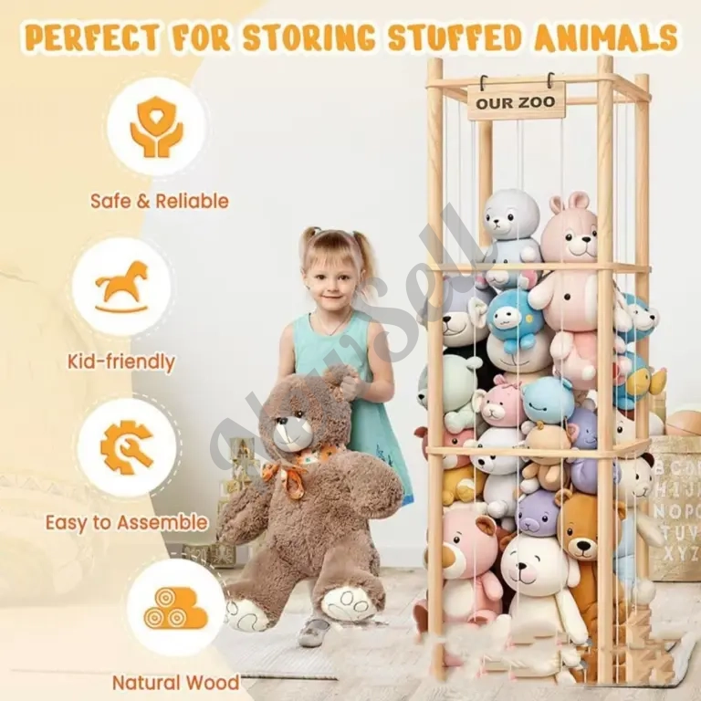 Wooden Plush Toy Storage Rack Solid Wood Floor-Standing Style