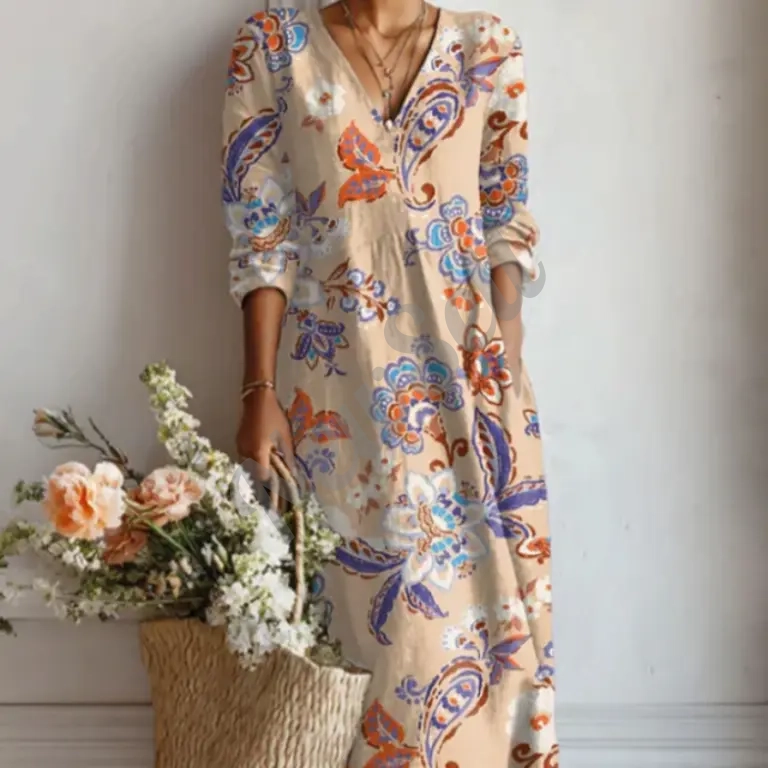 Lady's Linen Long-sleeved Dress