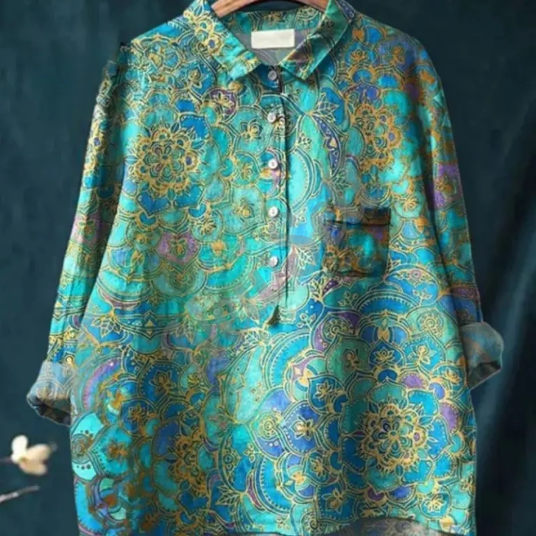 Casual Graffiti Print V-neck Single-button Long-sleeved Shirt