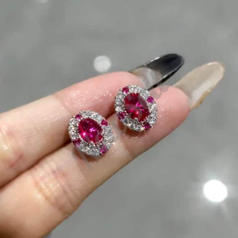 Chinese-style Red Corundum Fluorescent Color-Changing Earrings