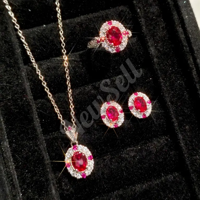 Chinese-style Red Corundum Fluorescent Color-Changing Earrings