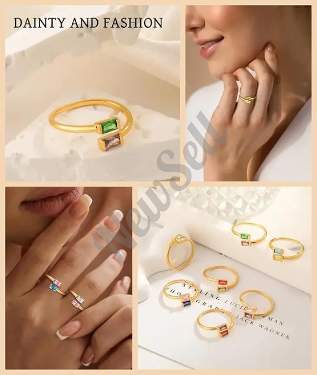 Simple Rectangular Gold Birthstone Ring