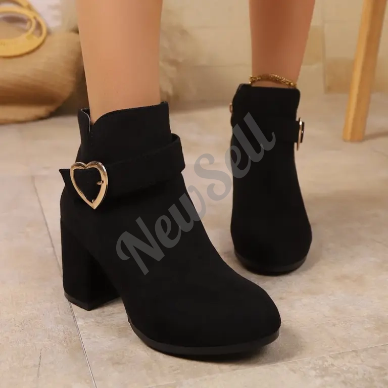 Plus-size British-style Square-toe High-heeled Versatile Womens Ankle Boots