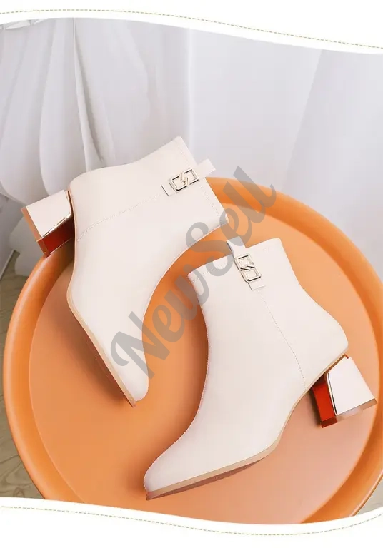 Womens Chunky-heeled Shoes With A Side-zip Design