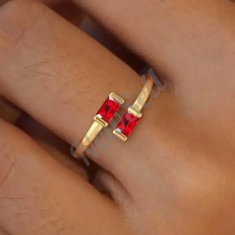 Simple Rectangular Gold Birthstone Ring