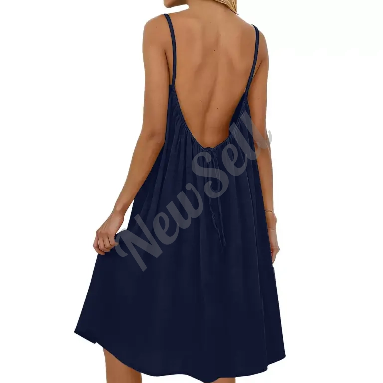 Women's Solid-Colored Strap Backless Dress