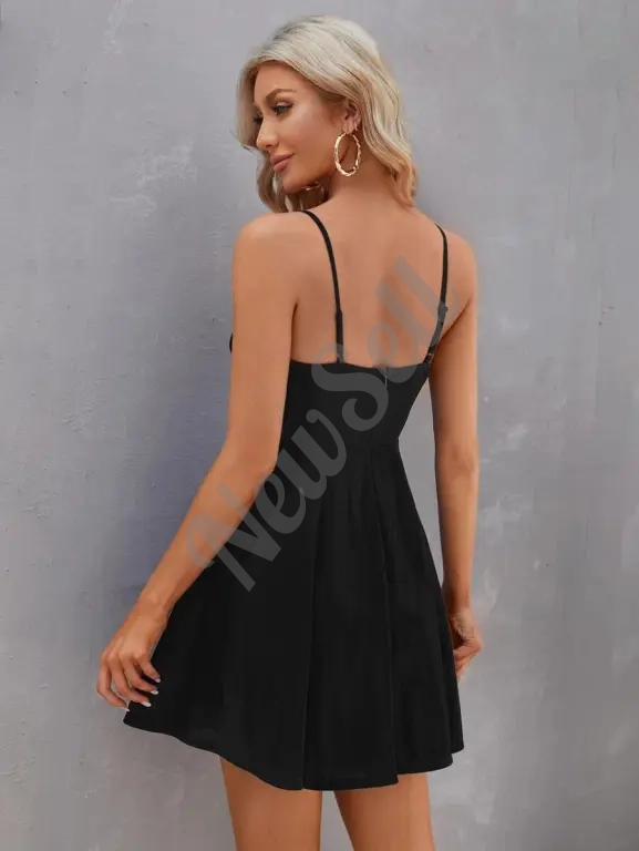 Summer Solid Color V-Neck High-Waist Strap Backless Dress