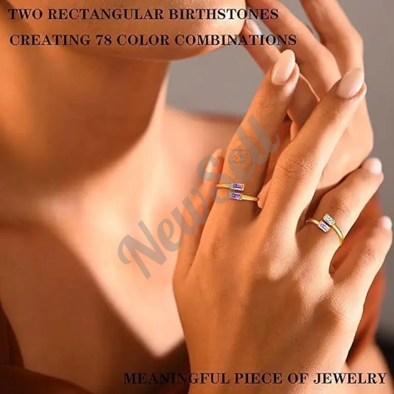 Simple Rectangular Gold Birthstone Ring