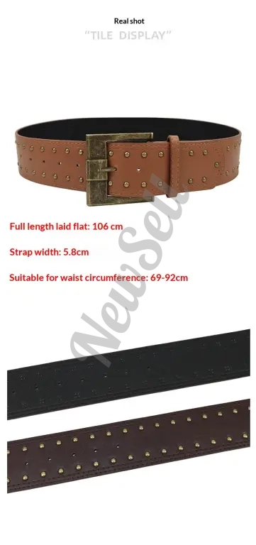Womens Retro Punk Style Leather Belt With Rivet Decorations