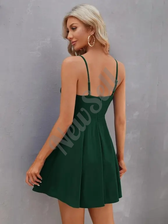 Summer Solid Color V-Neck High-Waist Strap Backless Dress