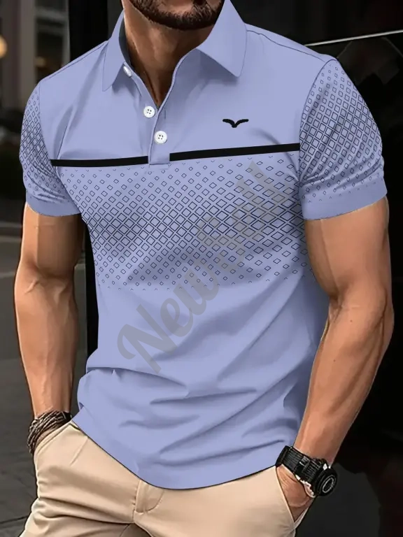 Men's Slim-Fit Printed Lapel Short-Sleeve Polo Shirt