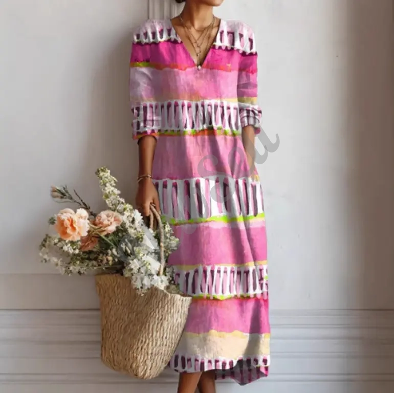 Printed V-Neck Fashionable Trendy Patchwork Womens Dress