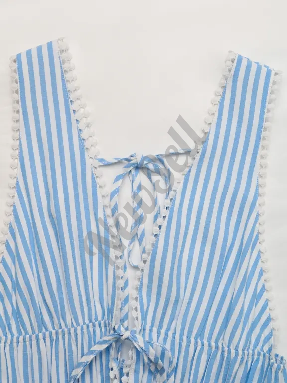 Striped Backless V-Neck Sleeveless Patchwork Dress