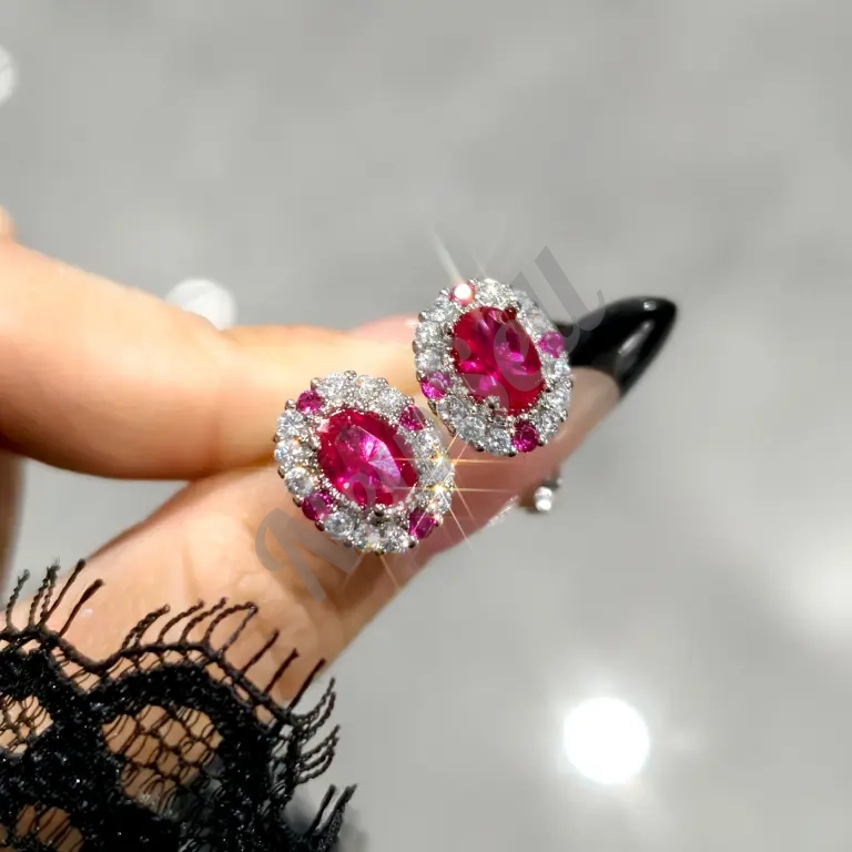 Chinese-style Red Corundum Fluorescent Color-Changing Earrings