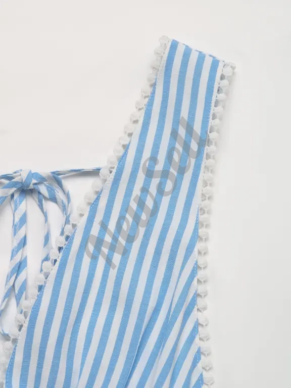 Striped Backless V-Neck Sleeveless Patchwork Dress