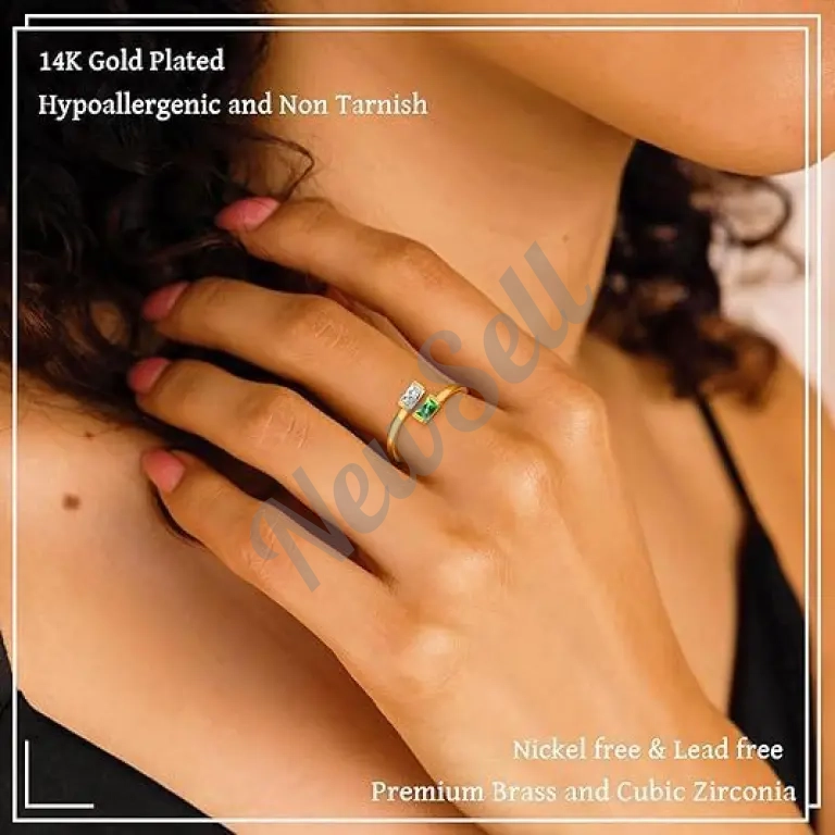 Simple Rectangular Gold Birthstone Ring