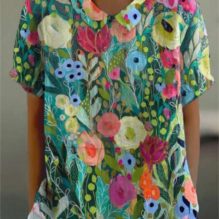 Women's Casual Loose And Versatile Short-sleeve Printed Top