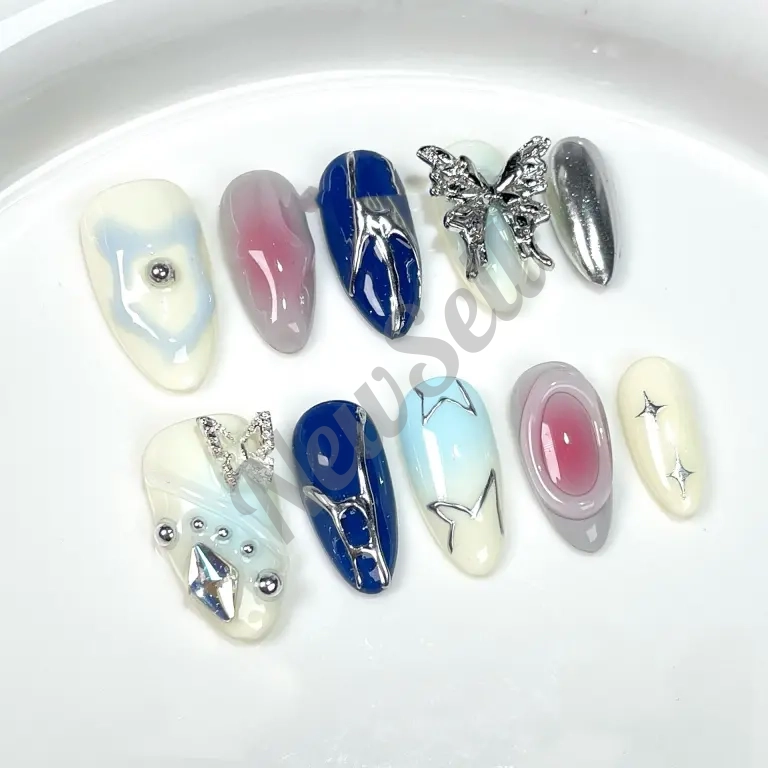 Sweet Cool Colorful 3D Metal Butterfly Handmade Wearable Nails