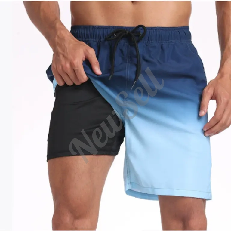 European And American 3D Digital-printed Mens Double-layer Beach Shorts