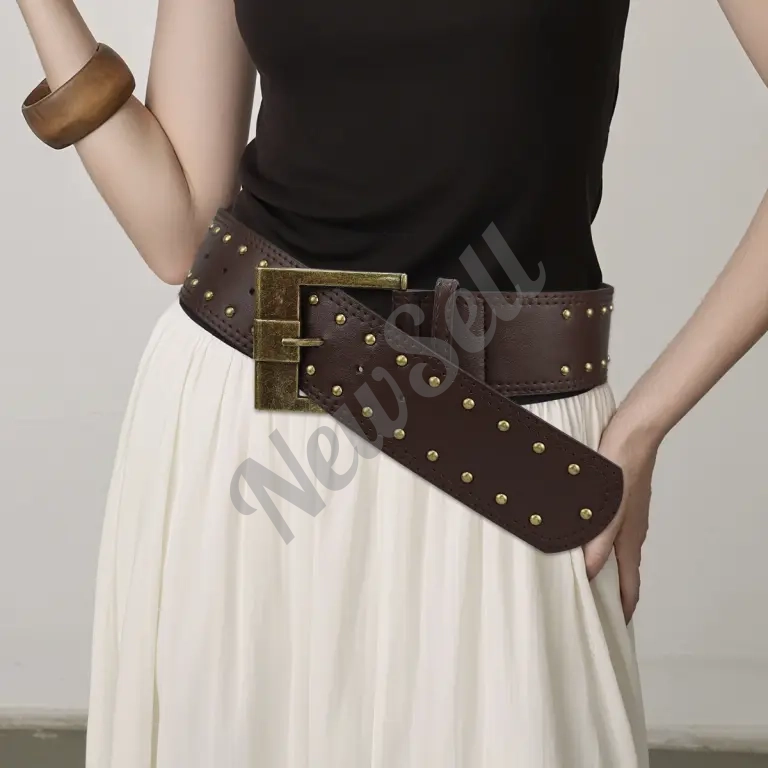 Womens Retro Punk Style Leather Belt With Rivet Decorations