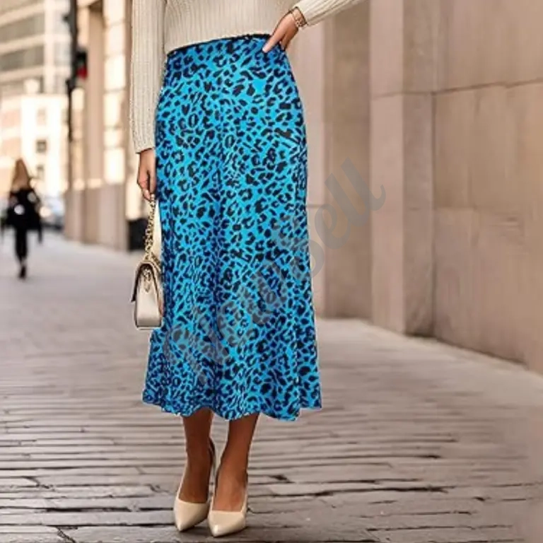 High-waisted Mermaid-style Satin Leopard-print Sheath Skirt