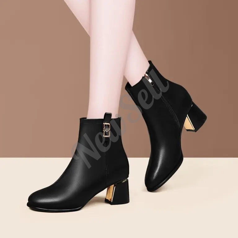 Womens Chunky-heeled Shoes With A Side-zip Design