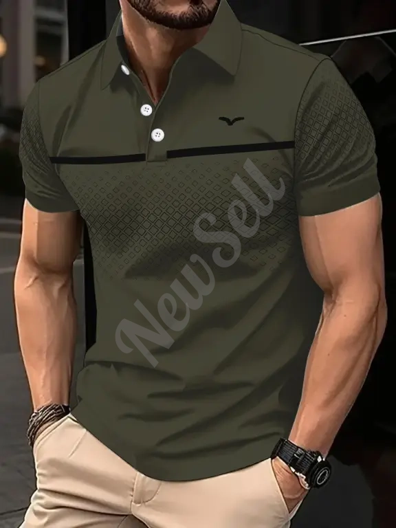 Men's Slim-Fit Printed Lapel Short-Sleeve Polo Shirt