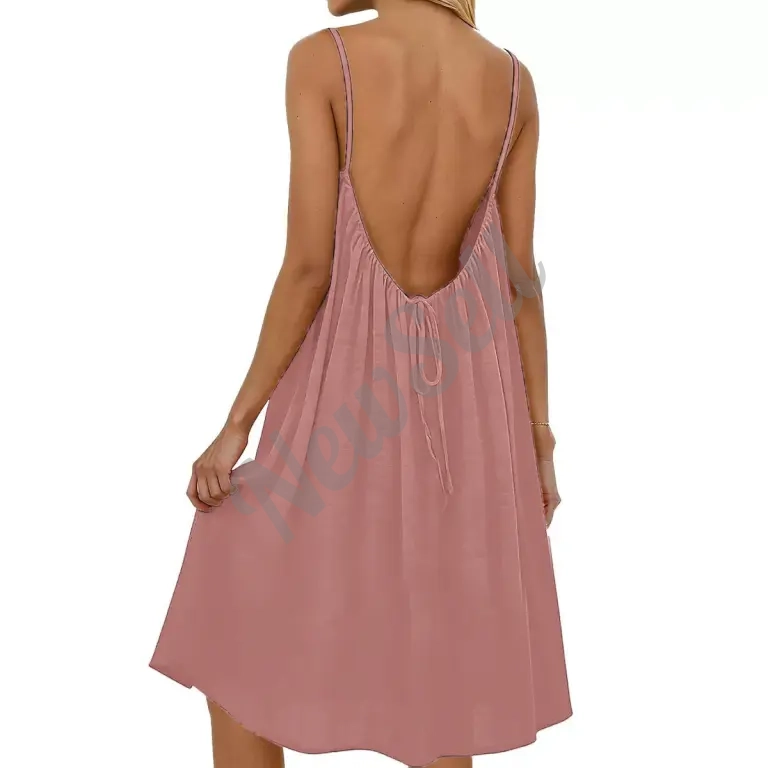 Women's Solid-Colored Strap Backless Dress