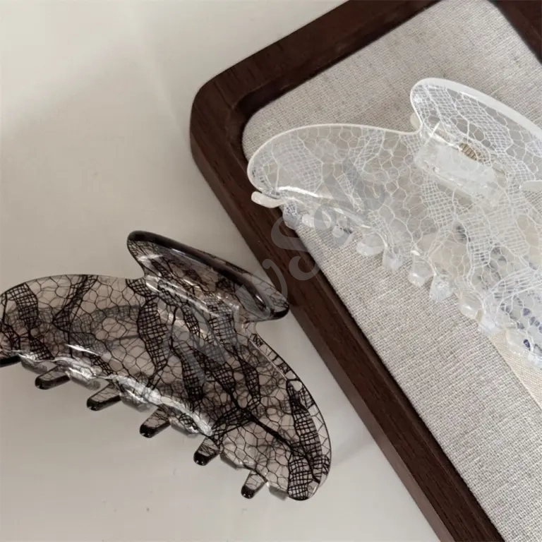 New Elegant Lace Acetate French-Style Retro Shark Clip For Women
