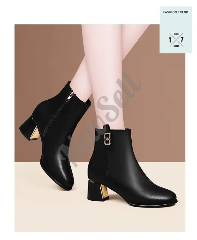 Womens Chunky-heeled Shoes With A Side-zip Design