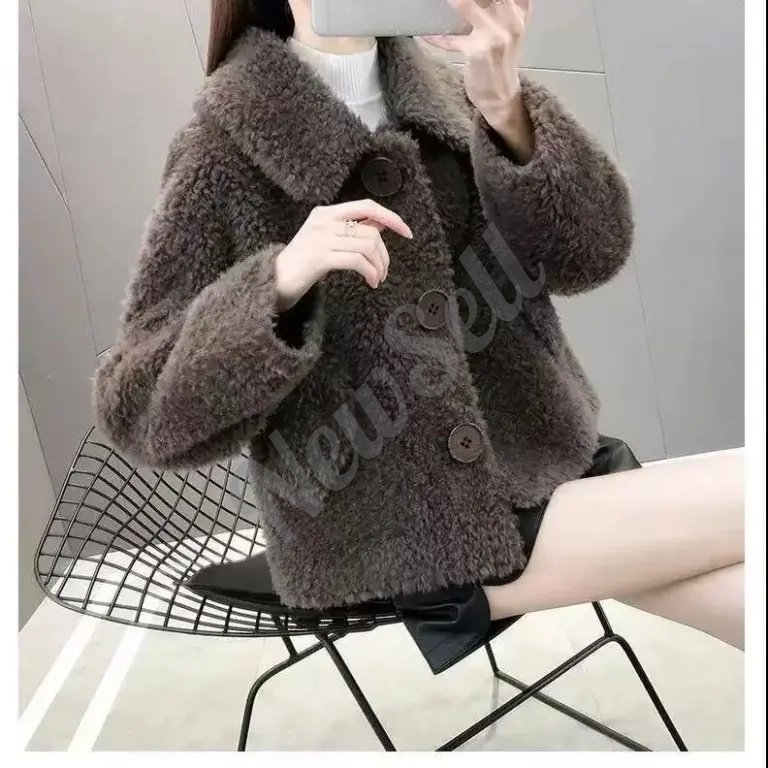 Womens Faux Lambswool Plush Fur Coat
