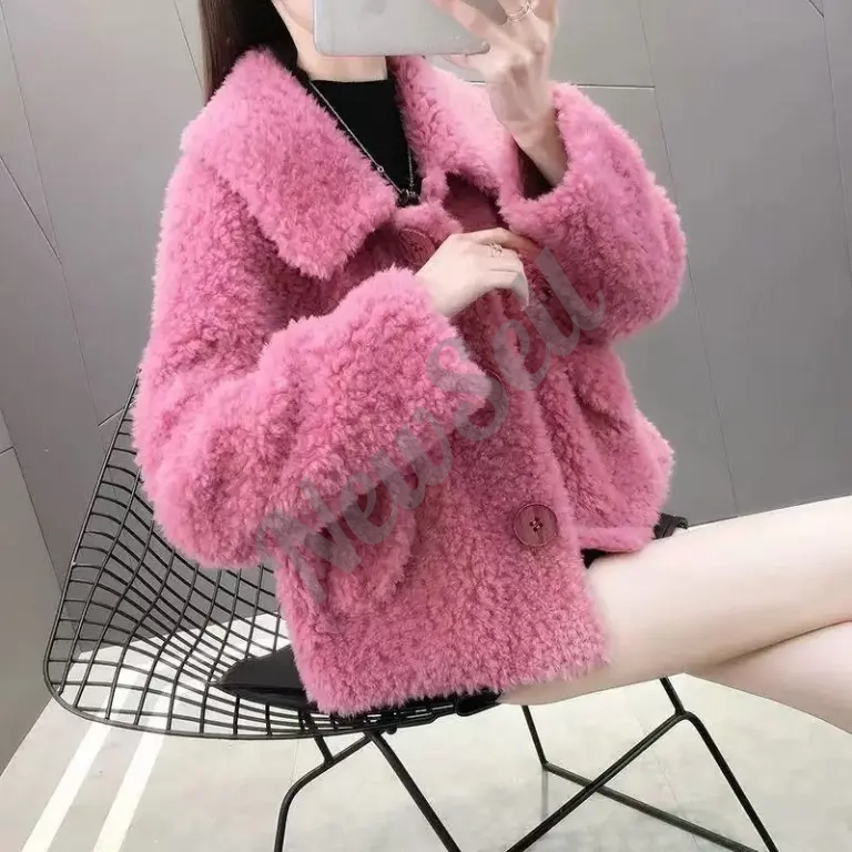 Womens Faux Lambswool Plush Fur Coat