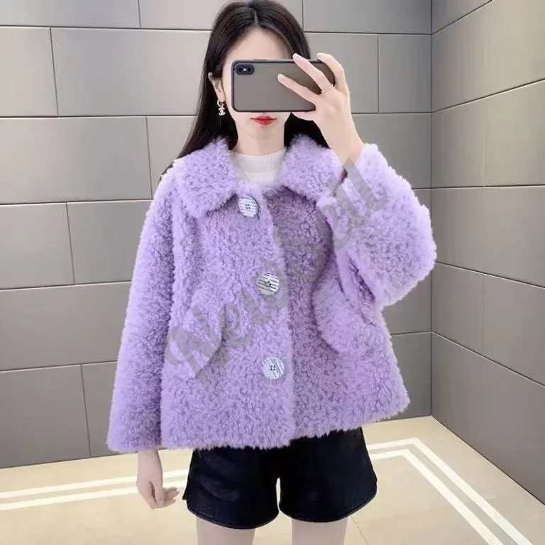 Womens Faux Lambswool Plush Fur Coat