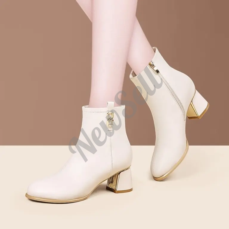 Womens Chunky-heeled Shoes With A Side-zip Design