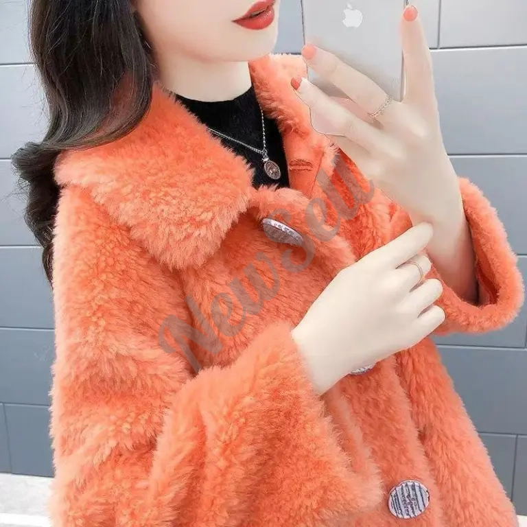 Womens Faux Lambswool Plush Fur Coat