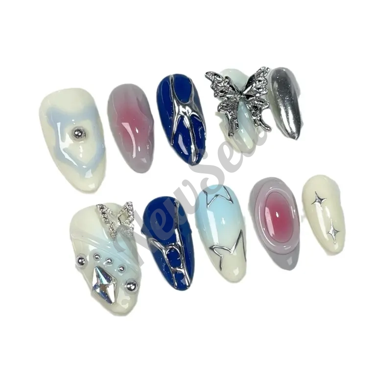 Sweet Cool Colorful 3D Metal Butterfly Handmade Wearable Nails