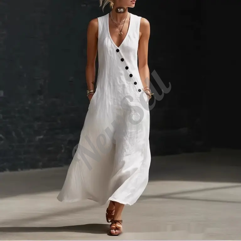 Womens Solid-Color Buttoned Tank Dress