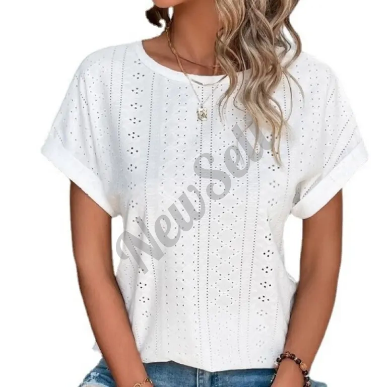 Women's Hollow-Out Mesh Embroidered Batwing Sleeve Top
