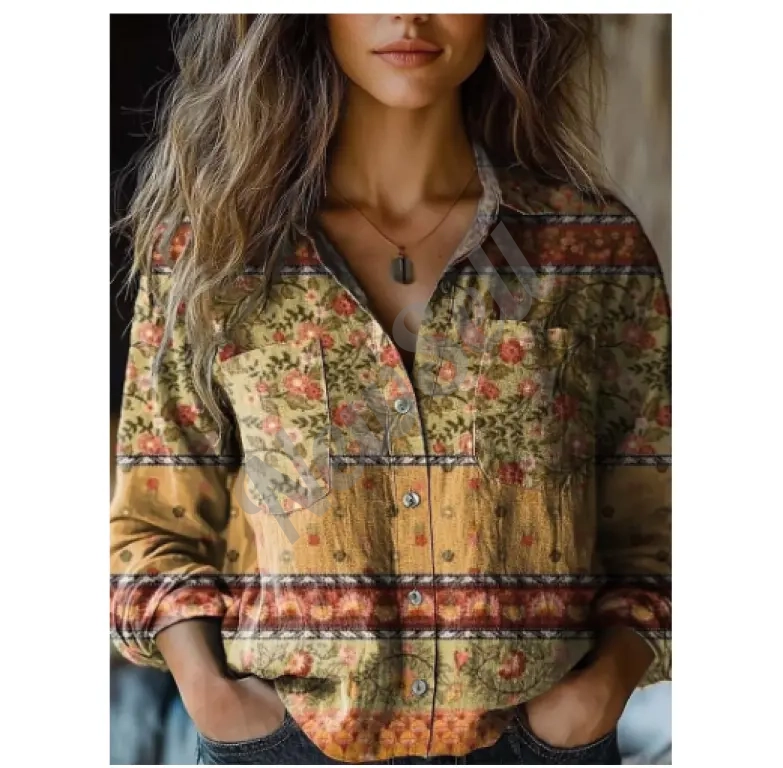 Women's Fashionable Retro Printed Floral Shirt