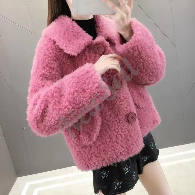 Womens Faux Lambswool Plush Fur Coat