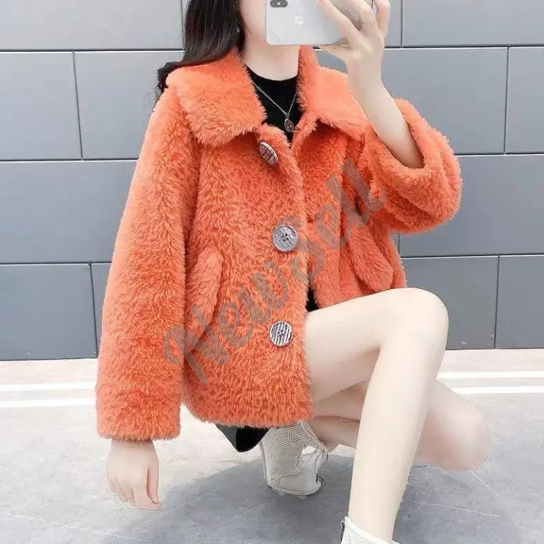 Womens Faux Lambswool Plush Fur Coat