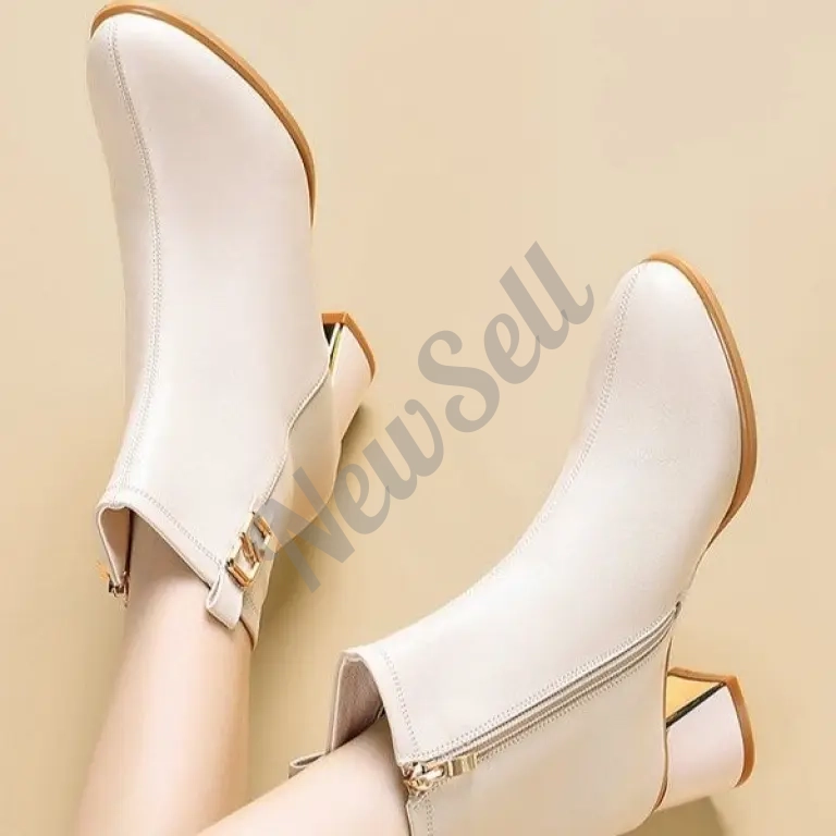 Womens Chunky-heeled Shoes With A Side-zip Design